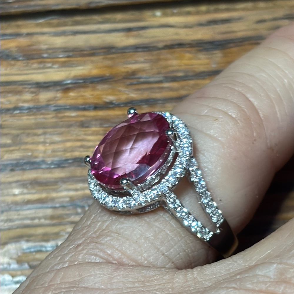Pink sapphire & diamond sterling silver ring - Picture 5 of 10